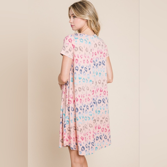 BOMBOM Leopard Round Neck Short Sleeve Dress - Picture 2 of 6